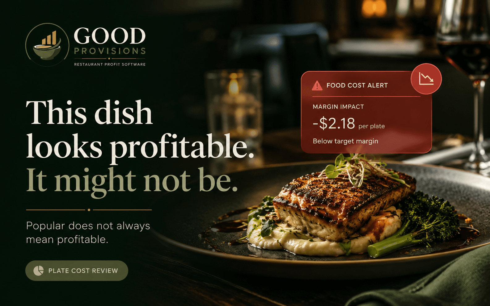 A plated restaurant dish with a food cost warning showing that popular items are not always profitable
